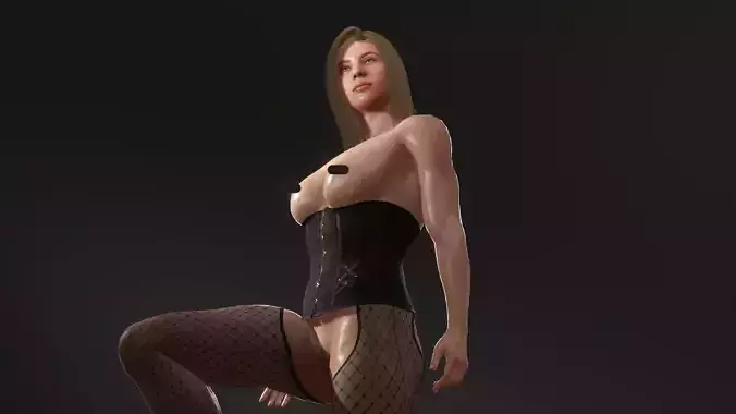 Hairy Naked Woman in Stockings  Low-poly 3D model