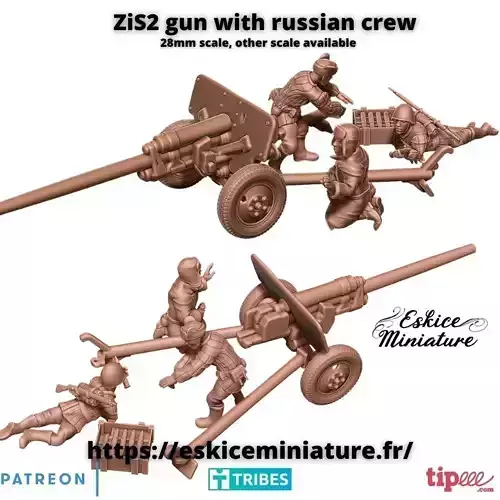 ZiS-2 russian gun with crew - 28mm