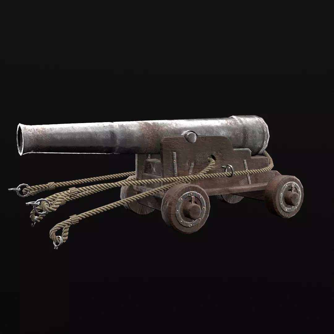 Low poly 3D model of an 18th century naval cannon Low-poly 3D model_0