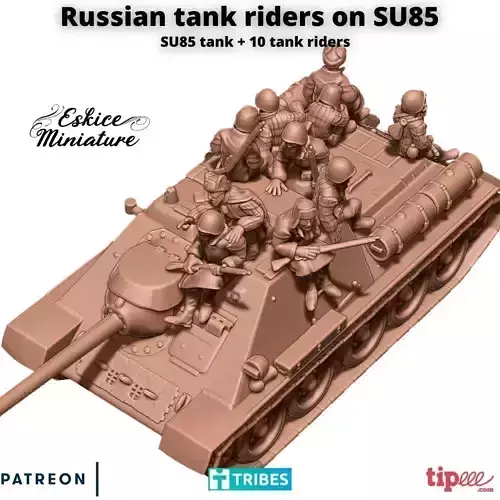 SU85 Tank with russian tank riders - 28mm