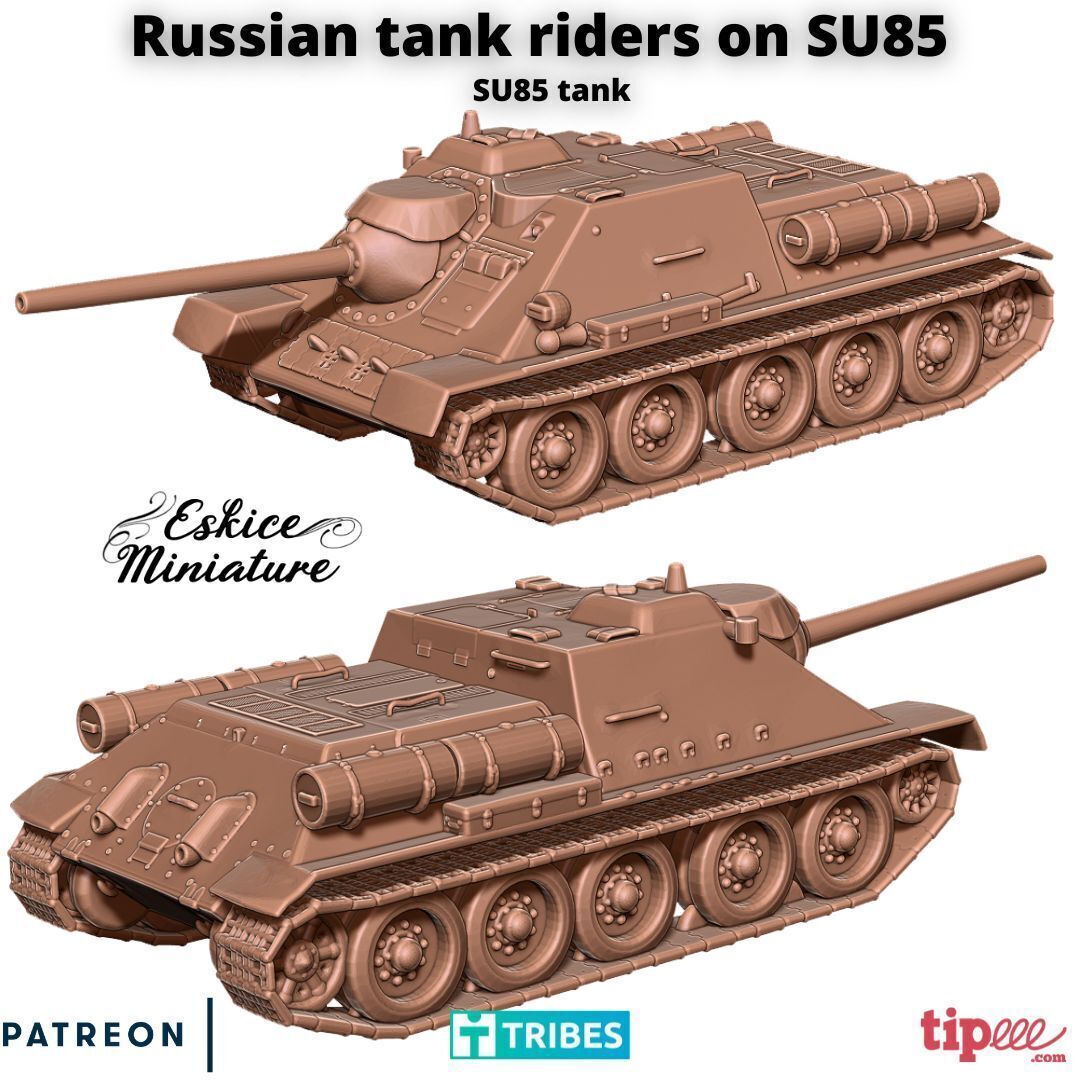 SU85 Tank with russian tank riders - 28mm 3D print model_4