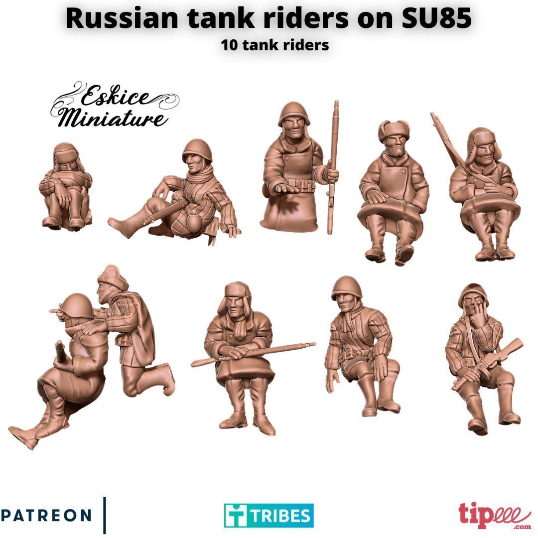 SU85 Tank with russian tank riders - 28mm 3D print model_5