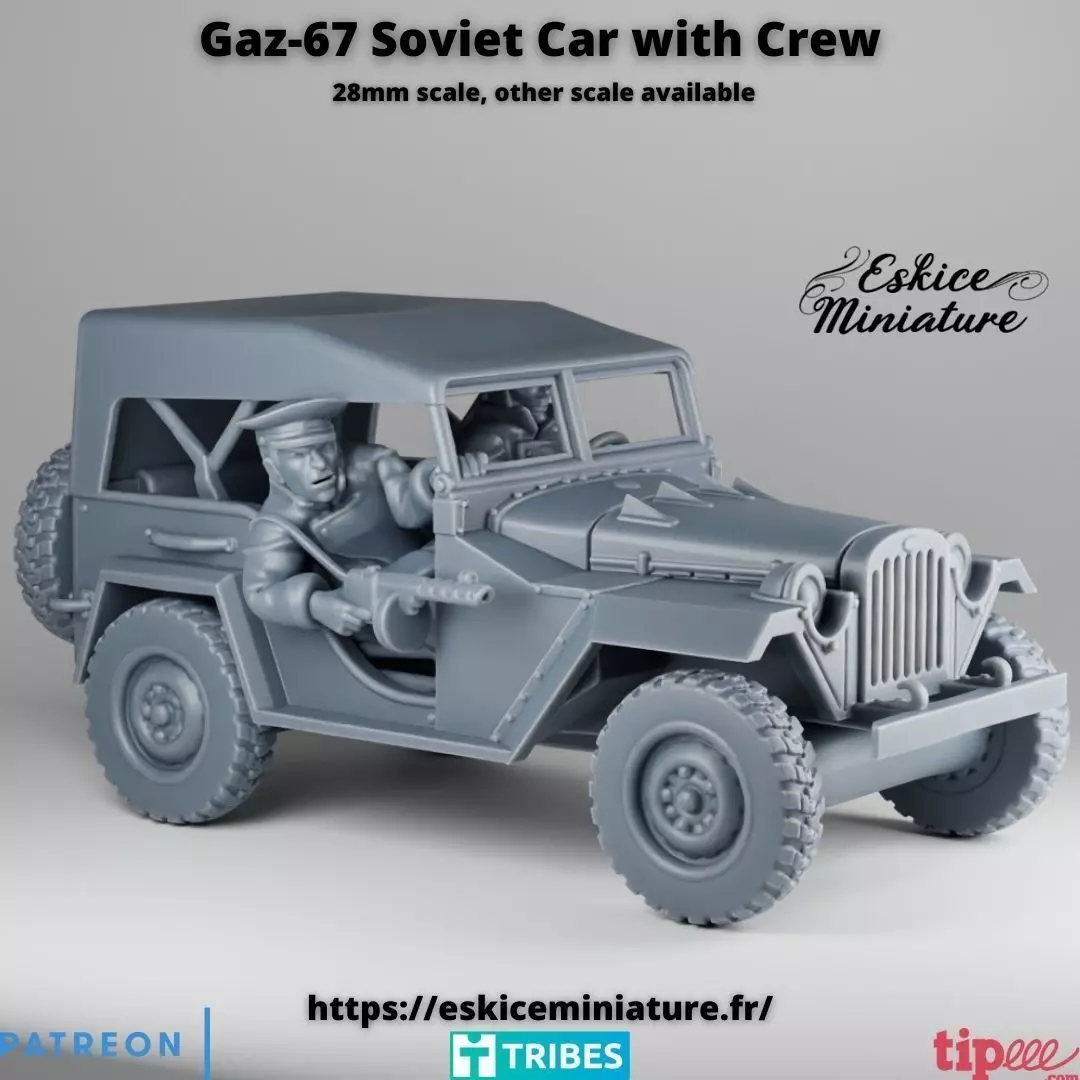 GAZ-67 soviet car with crew - 28mm 3D print model