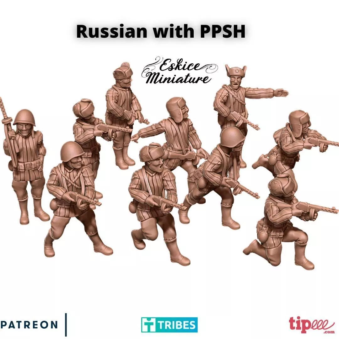 Russian infantry with PPSH - 28mm 3D print model_0