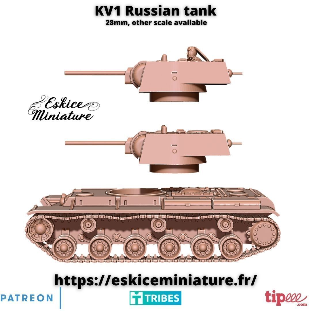 KV1 Russian tank - 28mm 3D print model_1