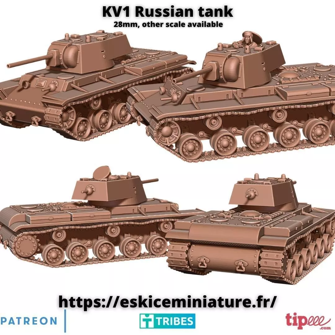 KV1 Russian tank - 28mm 3D print model_0