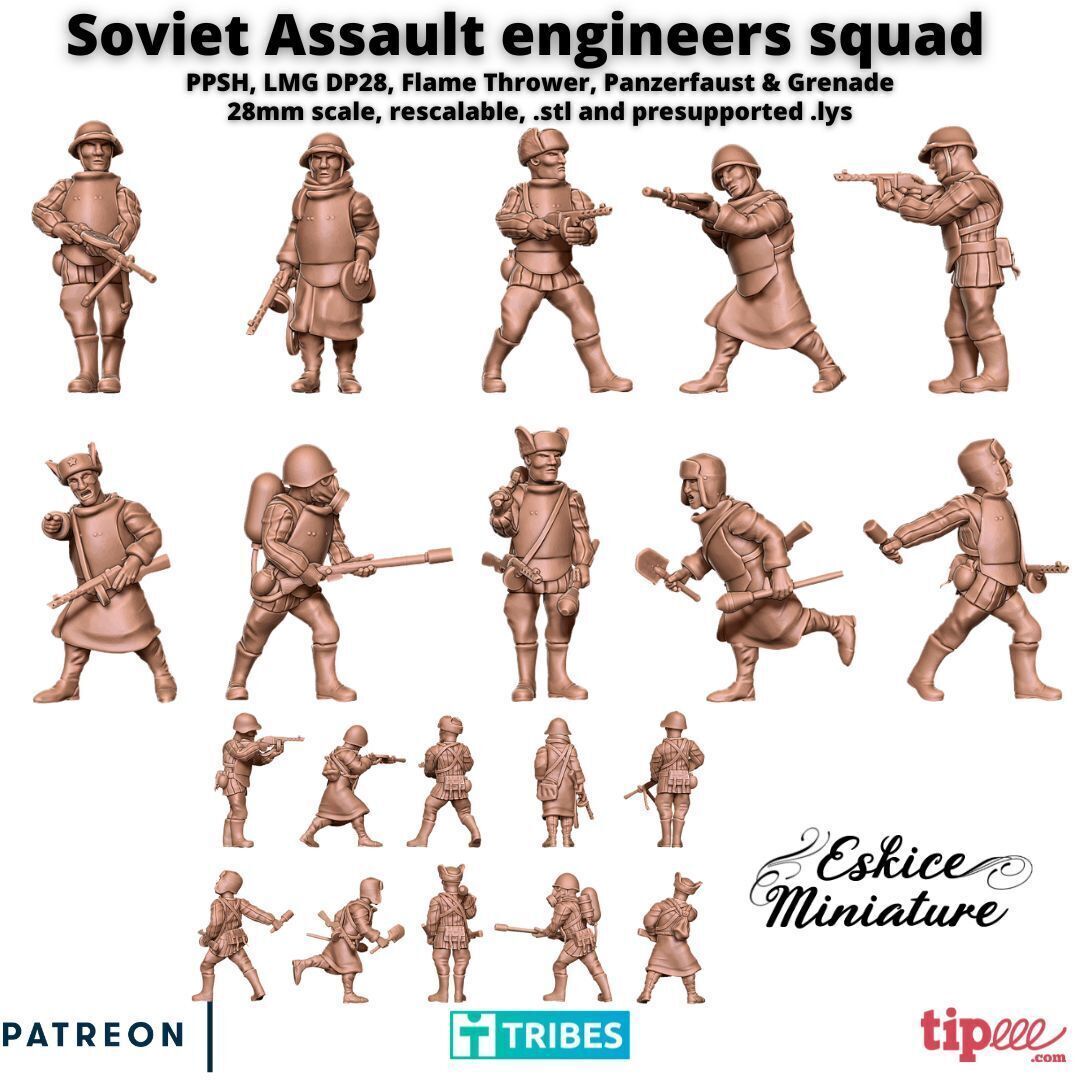 Soviet Assault engineers squad - 28mm 3D print model_1