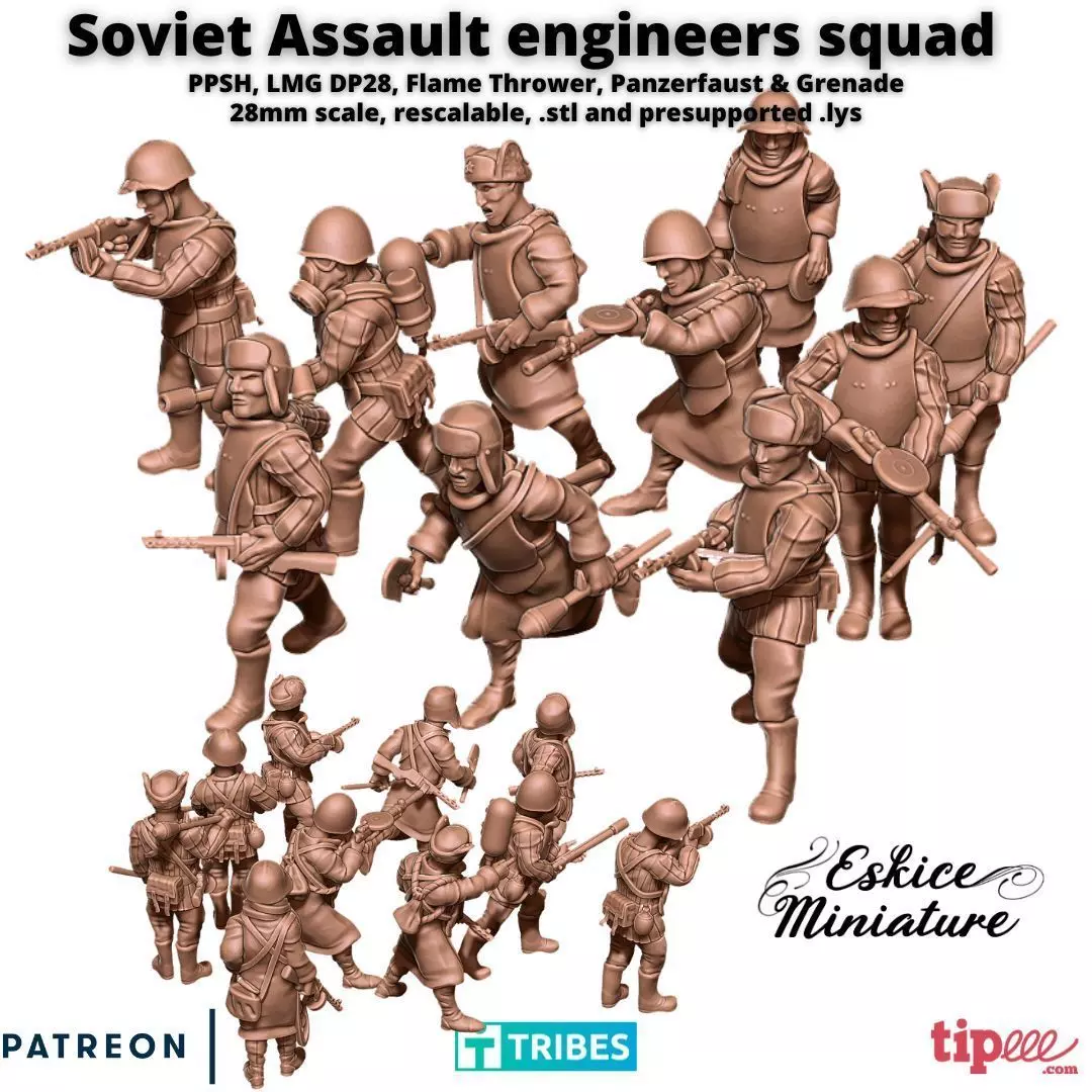 Soviet Assault engineers squad - 28mm 3D print model_0