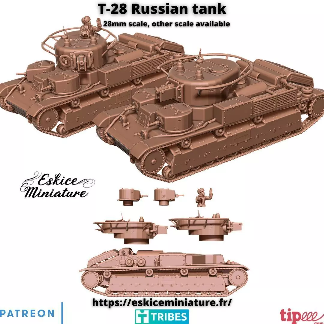 T-28 russian tank - 28mm 3D print model