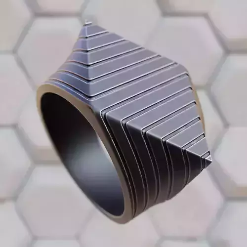 Pyramid Ridge Ring - Futuristic Sculpted 3D Print Jewelry 02