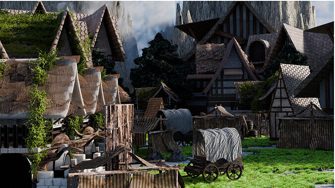 3D Mini High-Quality Fantasy Village made i  blender 3D model
