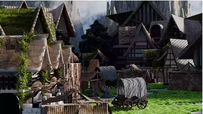 3D Mini High-Quality Fantasy Village made i  blender