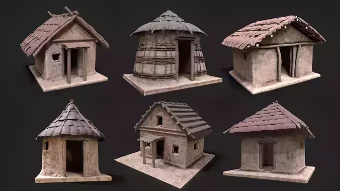 Primitive Houses Shelters Low Poly PBR Low-poly 3D model