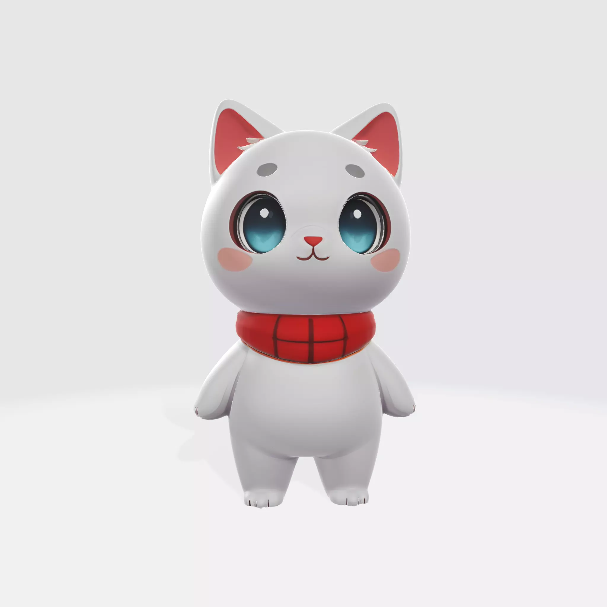 Adorable Chibi White Cat with Red Scarf 3D model