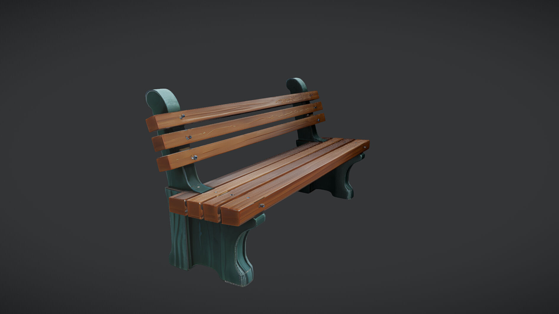 wooden park bench 3D model_1