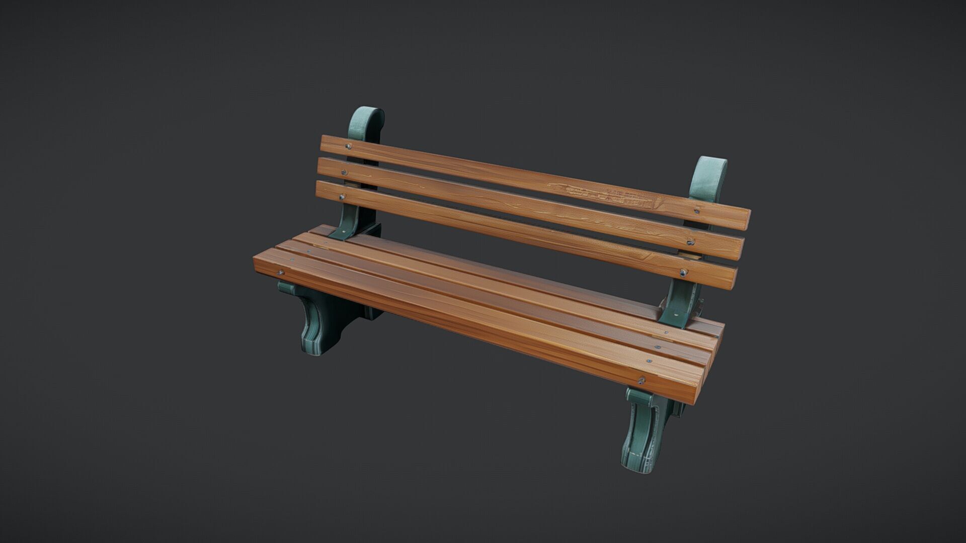 wooden park bench 3D model_5