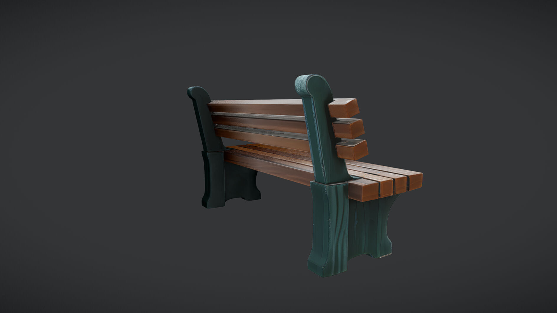 wooden park bench 3D model_2