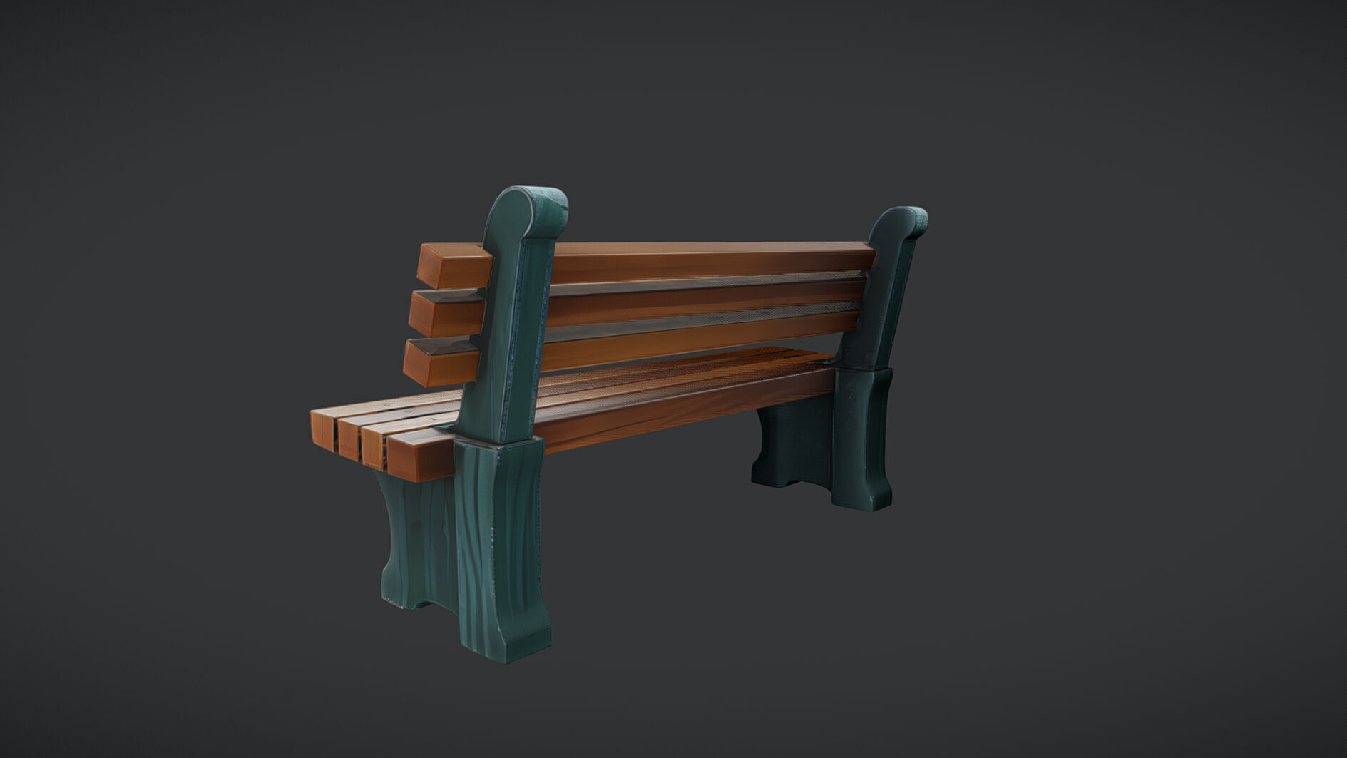 wooden park bench 3D model_4
