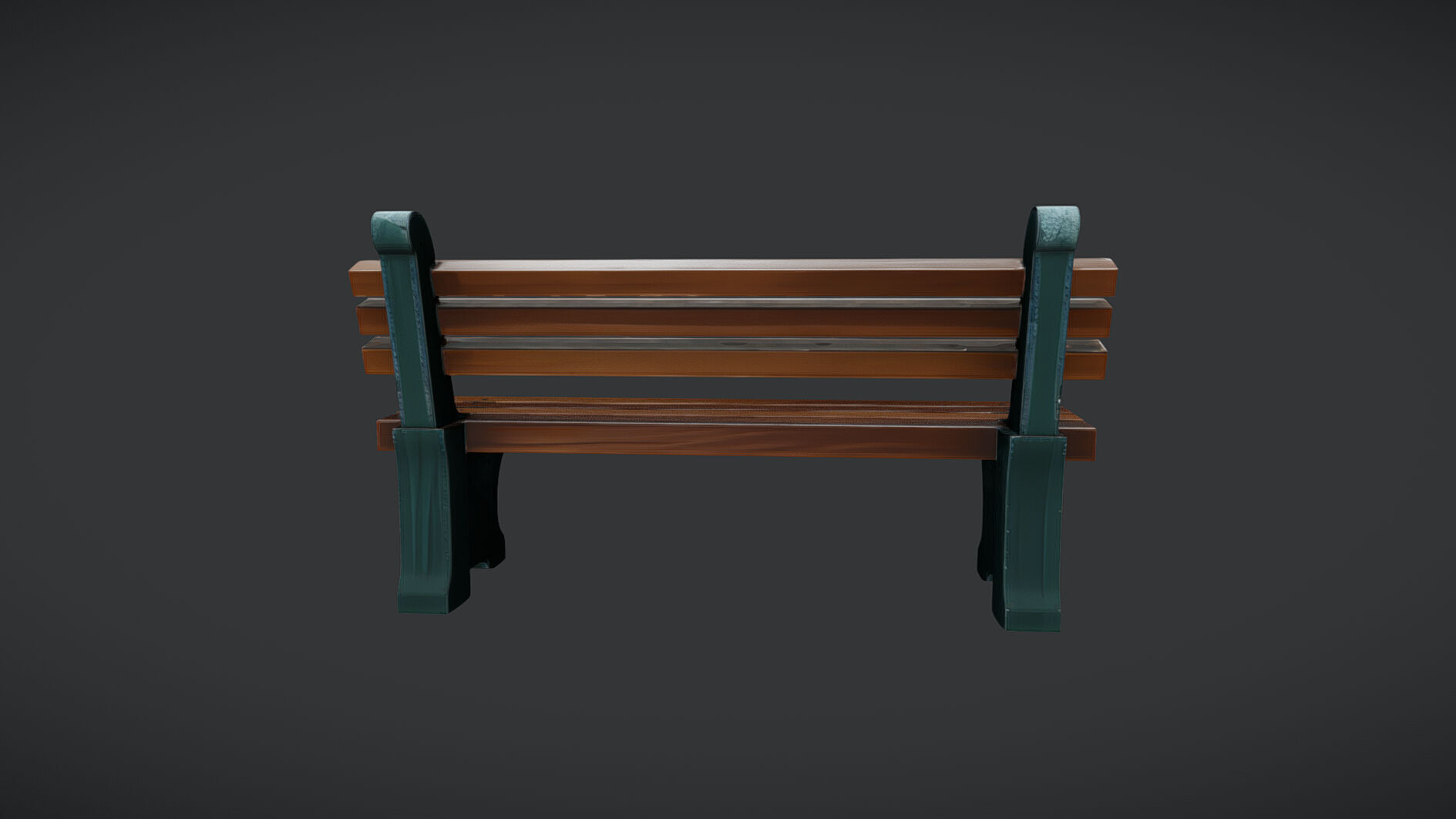 wooden park bench 3D model_3