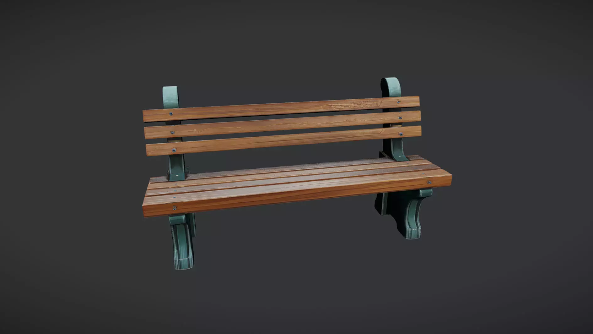 wooden park bench 3D model_0