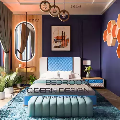 Realistic Bedroom interior scene 3D model