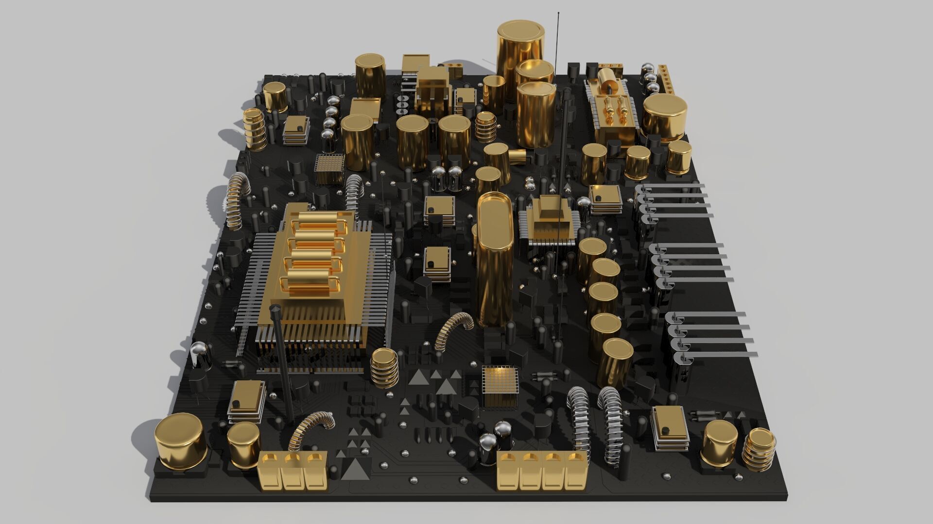 Circuit Board City Golden Black 3D model_3