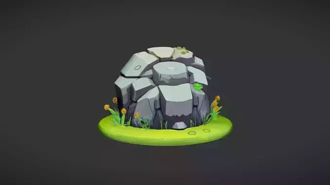 cartoon rock on grassy patch