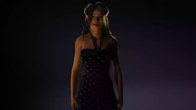 Black Dress Princess - Elegant 3D Female Character Model