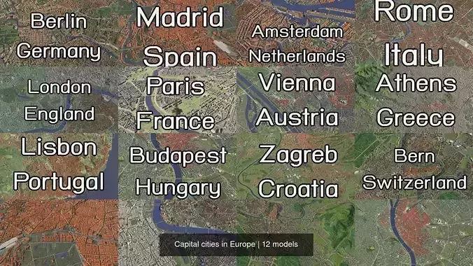 Capital cities in Europe set 01 3D Model Collection