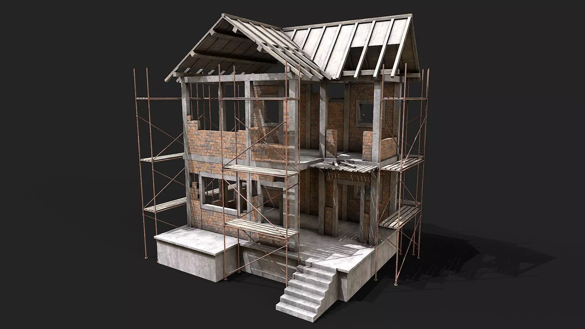 Building Construction and Scaffolding Low-poly 3D model_0