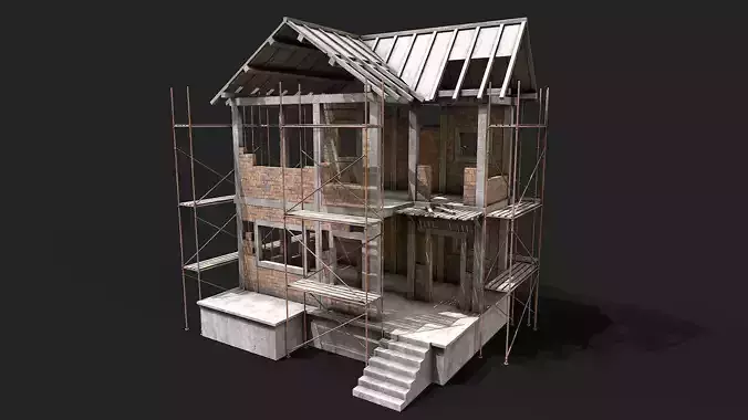 Building Construction and Scaffolding Low-poly 3D model