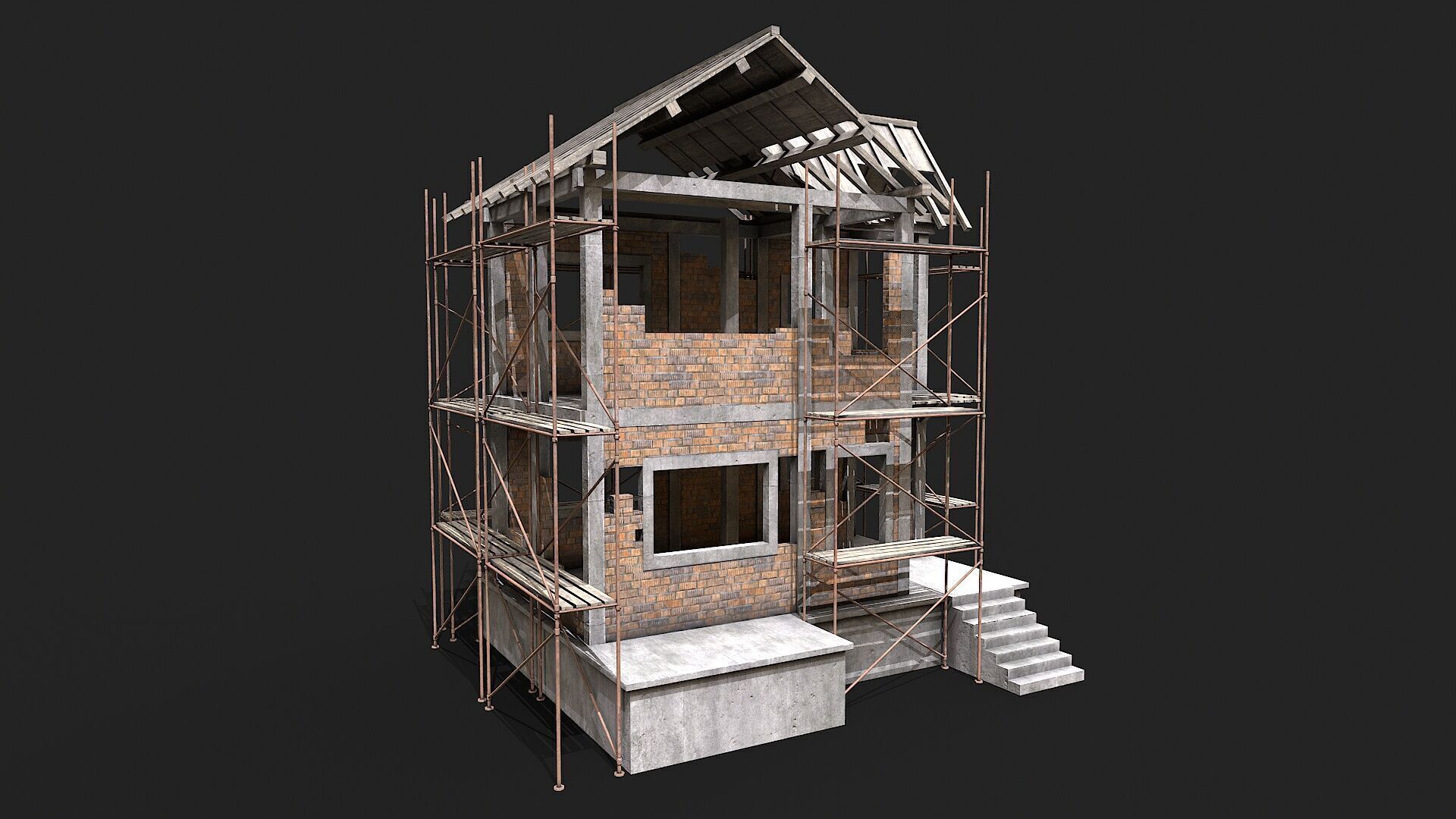 Building Construction and Scaffolding Low-poly 3D model_1