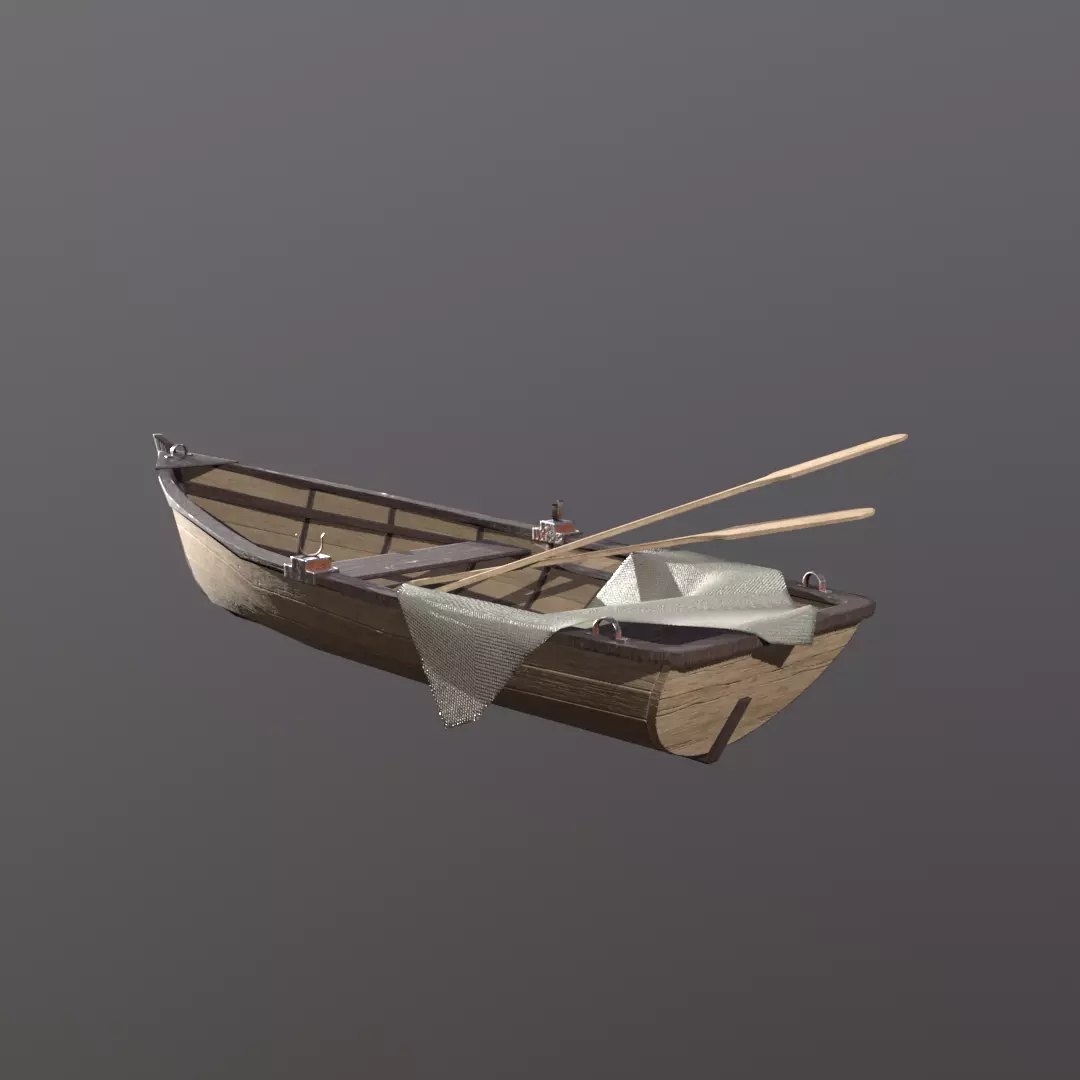 Old wooden boat 3D model Low-poly 3D model_0