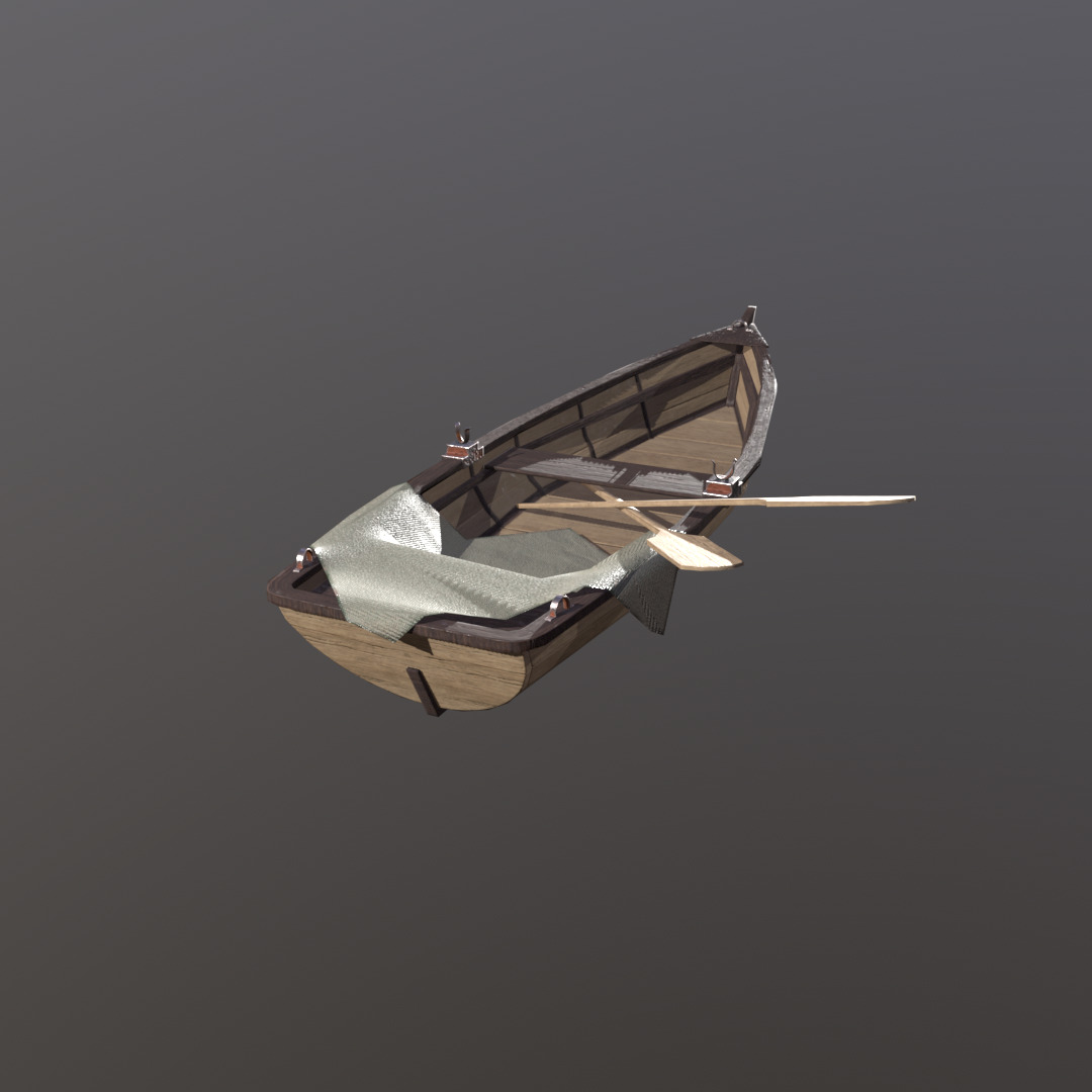 Old wooden boat 3D model Low-poly 3D model_2