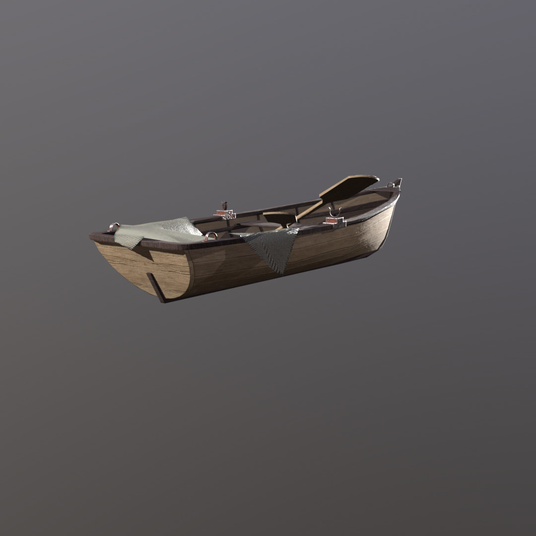 Old wooden boat 3D model Low-poly 3D model_3