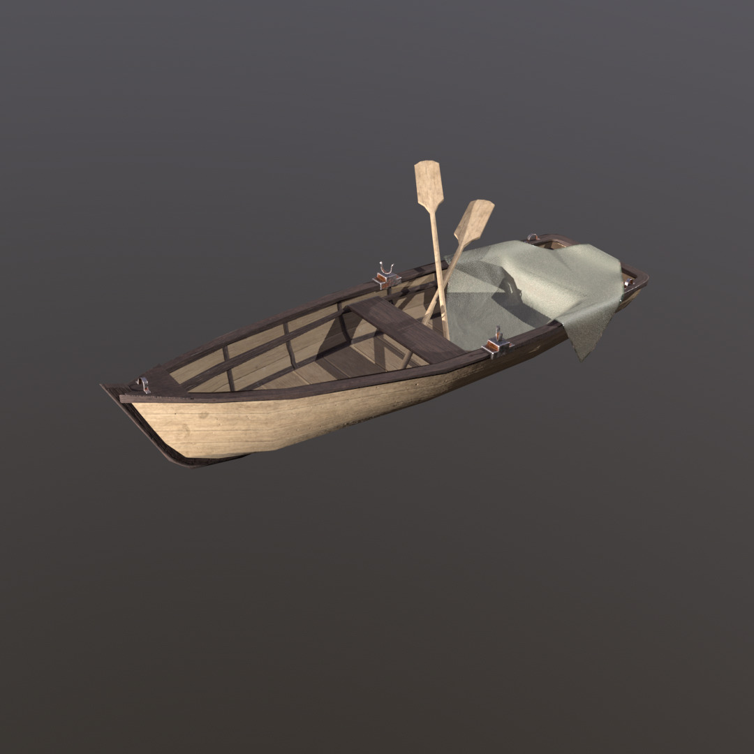 Old wooden boat 3D model Low-poly 3D model_4