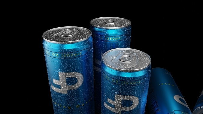 Beverage Cans Set Open and Closed Tabs with Droplets 3D Model Pack 4