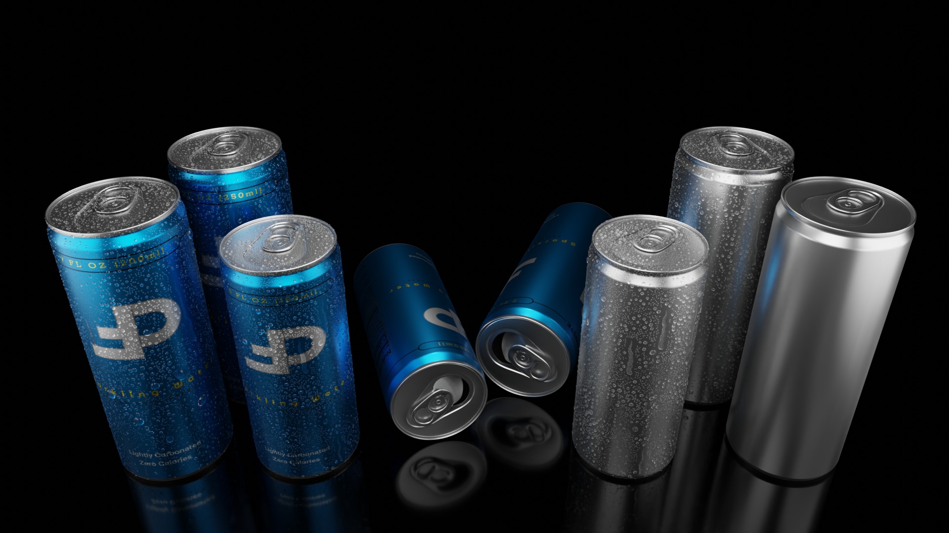 Beverage Cans Set Open and Closed Tabs with Droplets 3D Model Collection_11