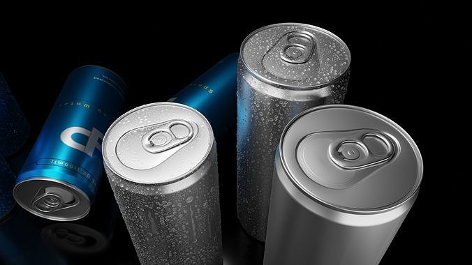 Beverage Cans Set Open and Closed Tabs with Droplets 3D Model Pack 5