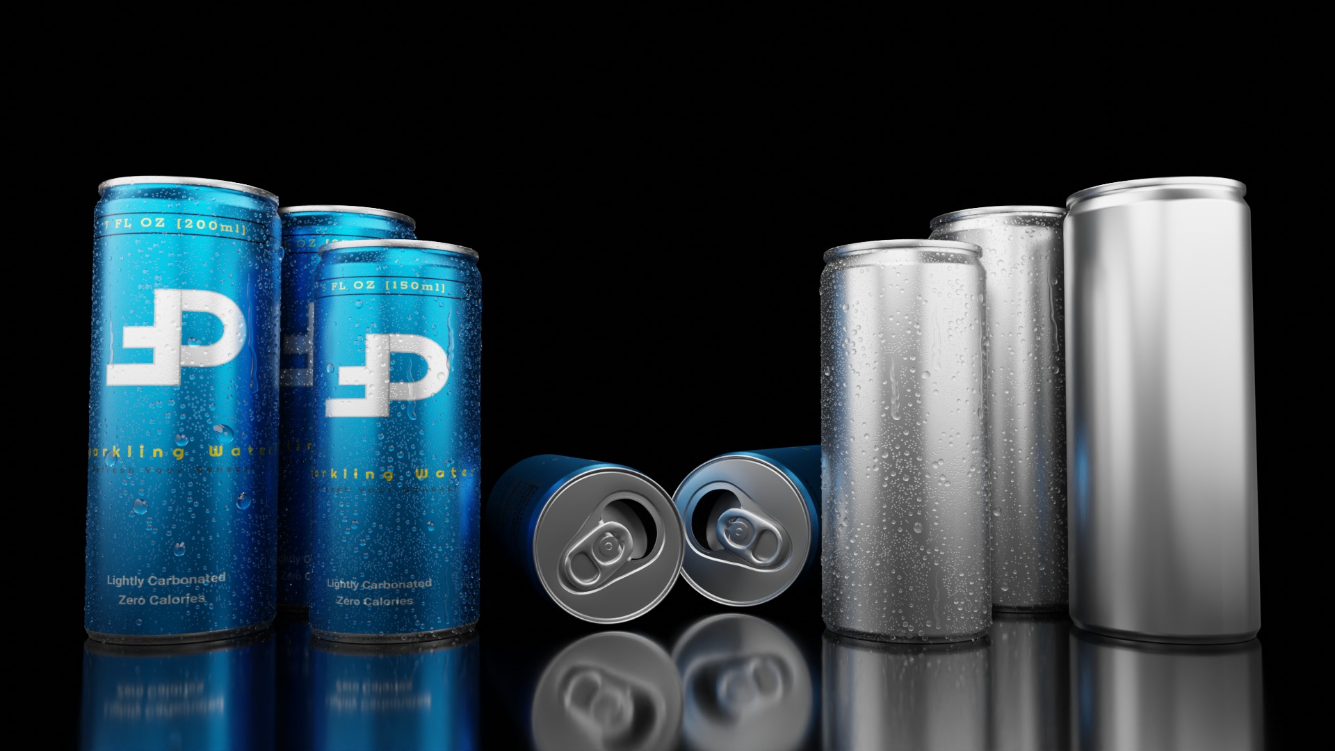 Beverage Cans Set Open and Closed Tabs with Droplets 3D Model Collection_10