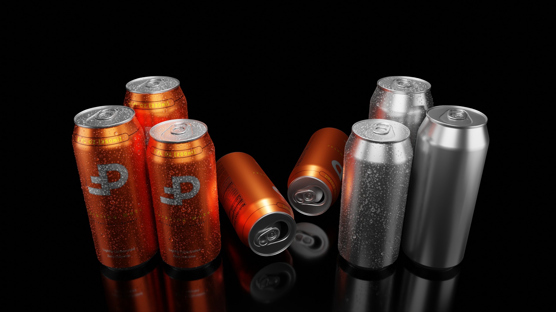 Beverage Cans Set Open and Closed Tabs with Droplets 3D Model Collection_19