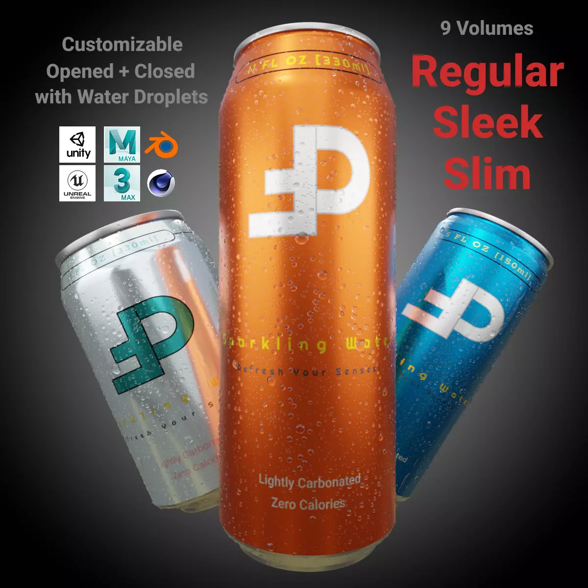 Beverage Cans Set Open and Closed Tabs with Droplets 3D Model Collection_0