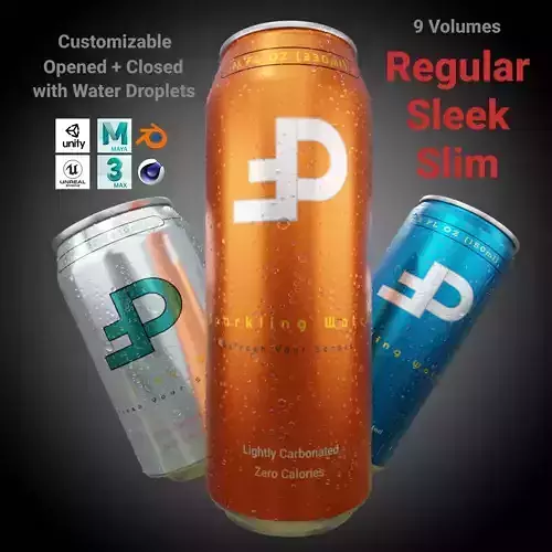 Beverage Cans Set Open and Closed Tabs with Droplets 3D Model Collection