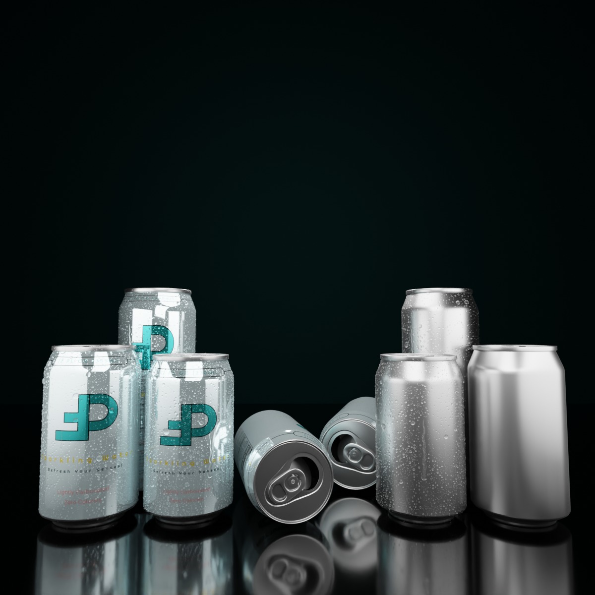 Beverage Cans Set Open and Closed Tabs with Droplets 3D Model Collection_26