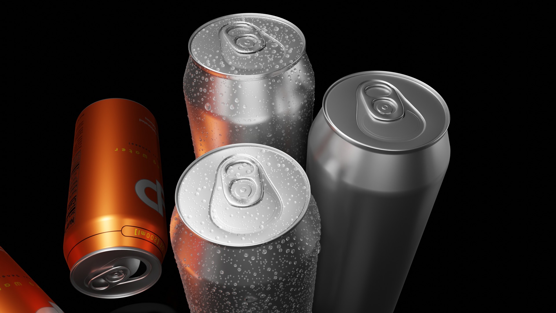 Beverage Cans Set Open and Closed Tabs with Droplets 3D Model Collection_21