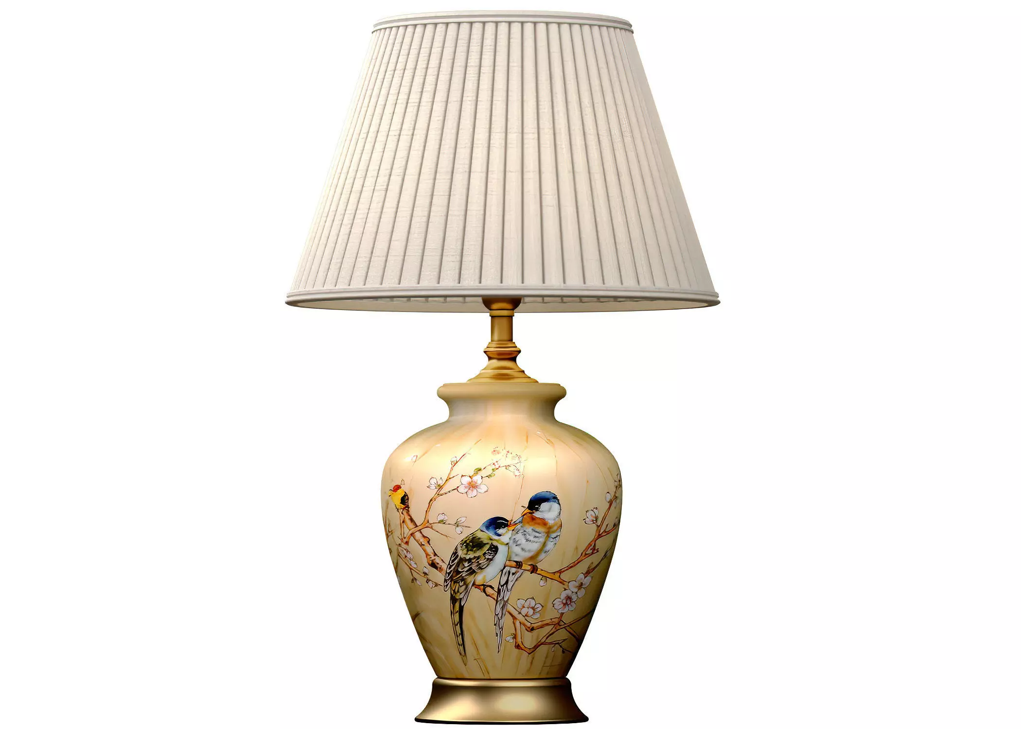 ZEDARO European Sakura Flower and Bird ceramic table lamp 3D model_0