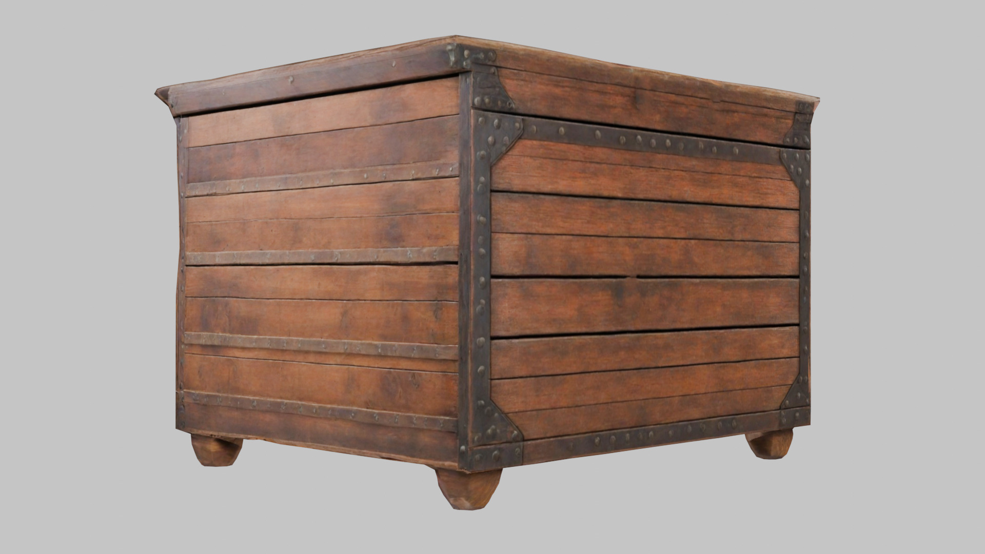 wooden Box medieval Low-poly 3D model_2