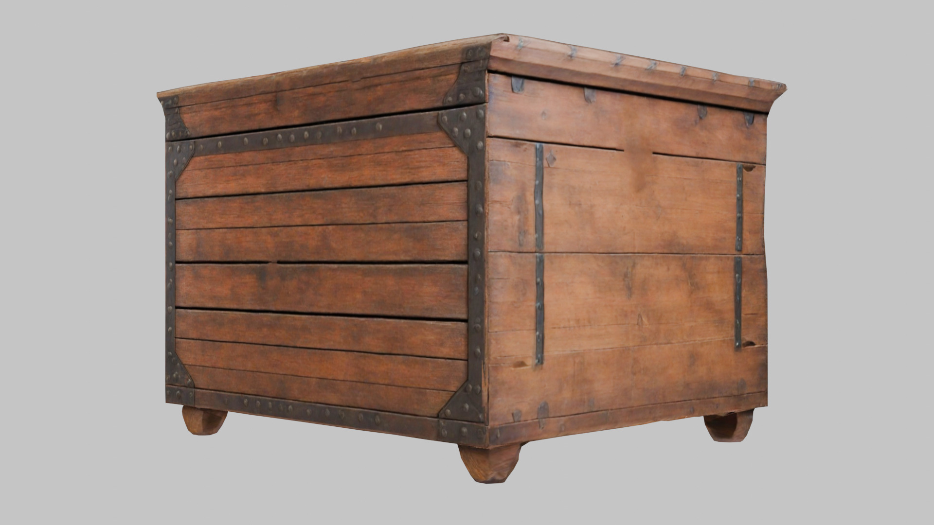 wooden Box medieval Low-poly 3D model_13