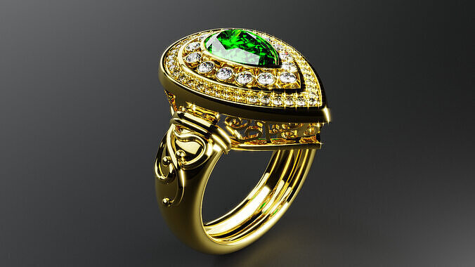 Elegant Green Sapphire Diamond Ring Low-poly 3D print model