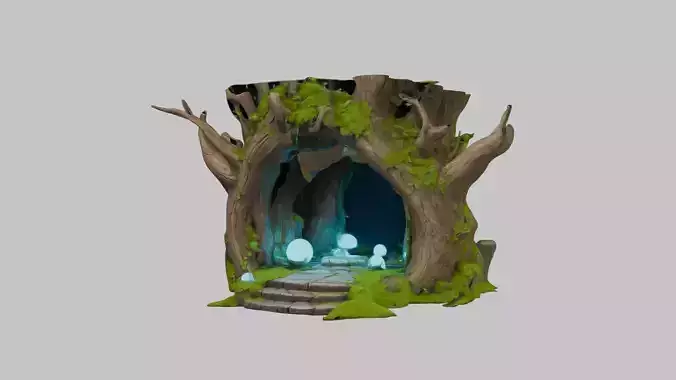 Stylized Tree Stump Fantasy Portal Low-poly 3D model
